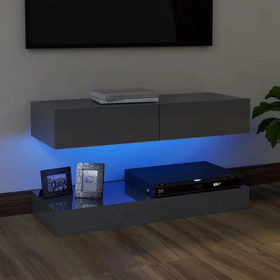 TV Cabinet with LED Lights High Gloss Grey 90x35 cm