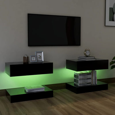 TV Cabinets with LED Lights 2 pcs Black 60x35 cm