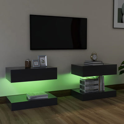 TV Cabinets with LED Lights 2 pcs Grey 60x35 cm