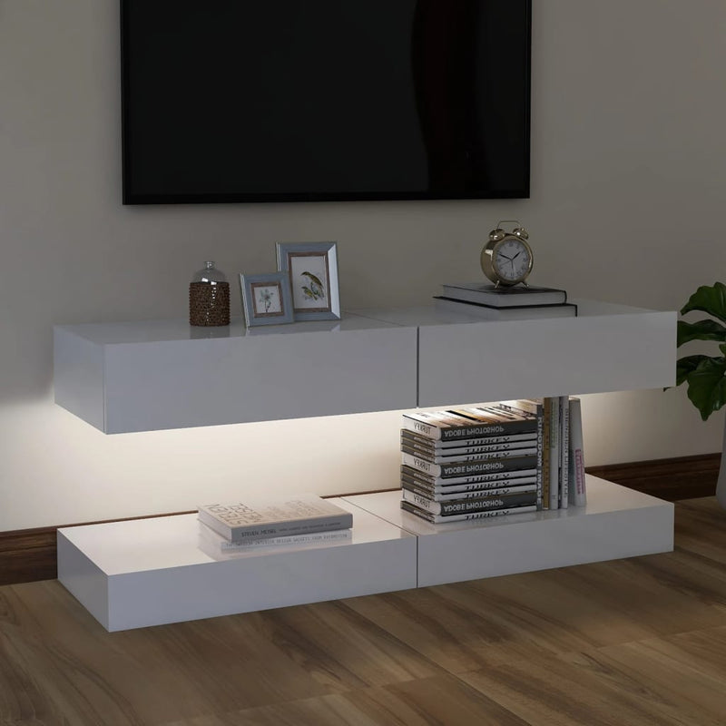 TV Cabinets with LED Lights 2 pcs High Gloss White 60x35 cm
