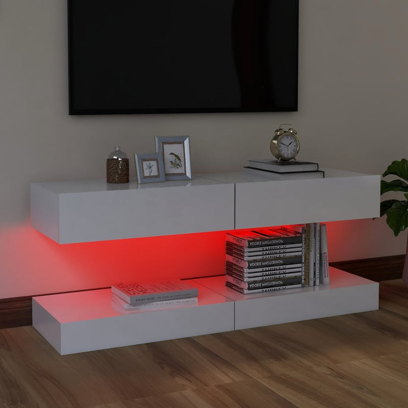 TV Cabinets with LED Lights 2 pcs High Gloss White 60x35 cm