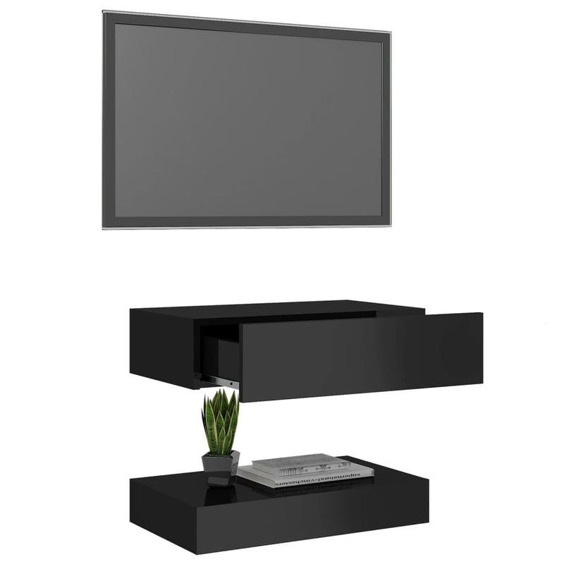 TV Cabinet with LED Lights High Gloss Black 60x35 cm
