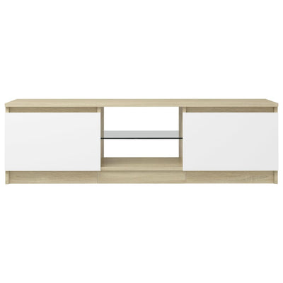 TV Cabinet with LED Lights White and Sonoma Oak 120x30x35.5 cm
