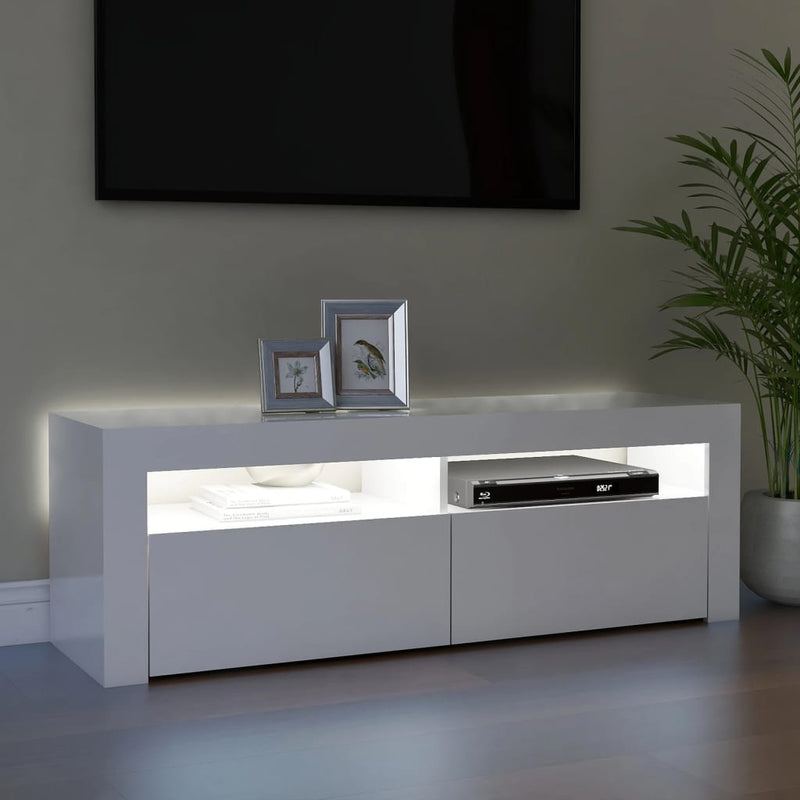 TV Cabinet with LED Lights High Gloss White 120x35x40 cm