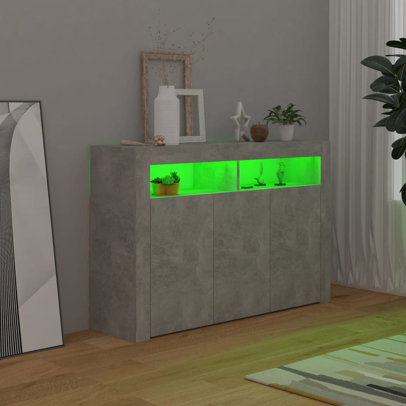 Sideboard with LED Lights Concrete Grey 115.5x30x75 cm