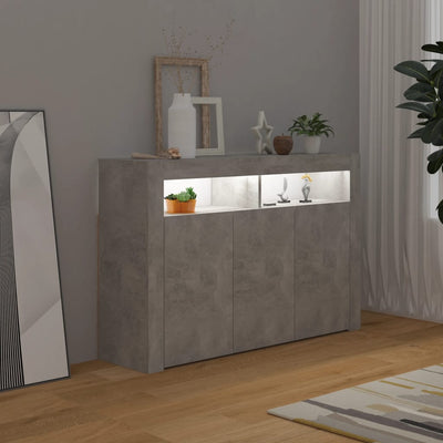 Sideboard with LED Lights Concrete Grey 115.5x30x75 cm