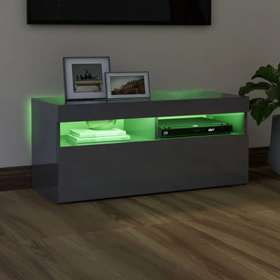 TV Cabinet with LED Lights High Gloss Grey 90x35x40 cm