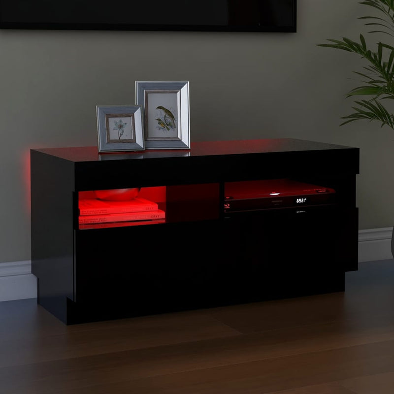 TV Cabinet with LED Lights Black 80x35x40 cm