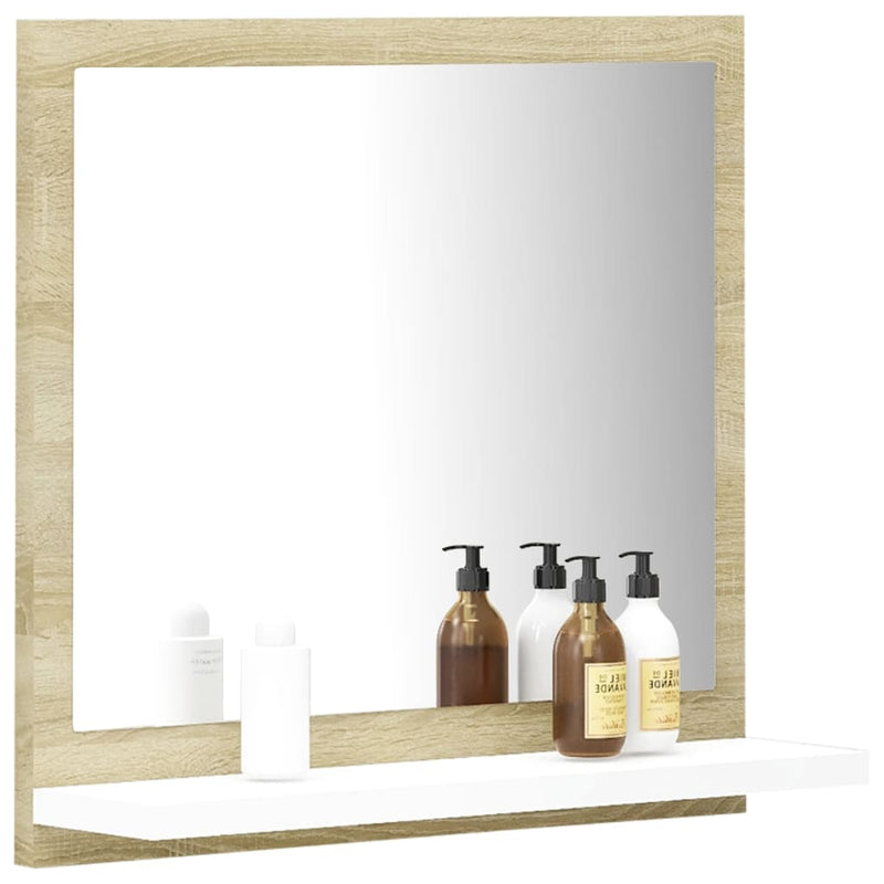 Bathroom Mirror White and Sonoma Oak 40x10.5x37 cm Chipboard