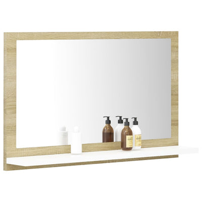 Bathroom Mirror White and Sonoma Oak 60cm Chipboard
