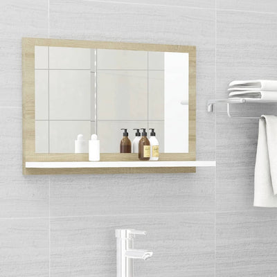 Bathroom Mirror White and Sonoma Oak 60cm Chipboard