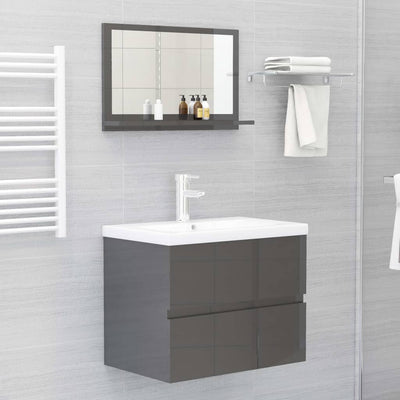 Bathroom Mirror High Gloss Grey 60cm Chipboard