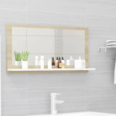 Bathroom Mirror White and Sonoma Oak 80x10.5x37cm Chipboard