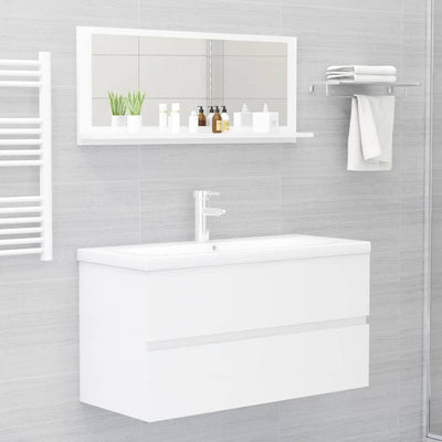 Bathroom Mirror High Gloss White 90cm Chipboard