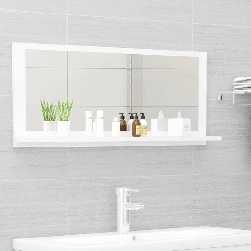 Bathroom Mirror High Gloss White 90cm Chipboard