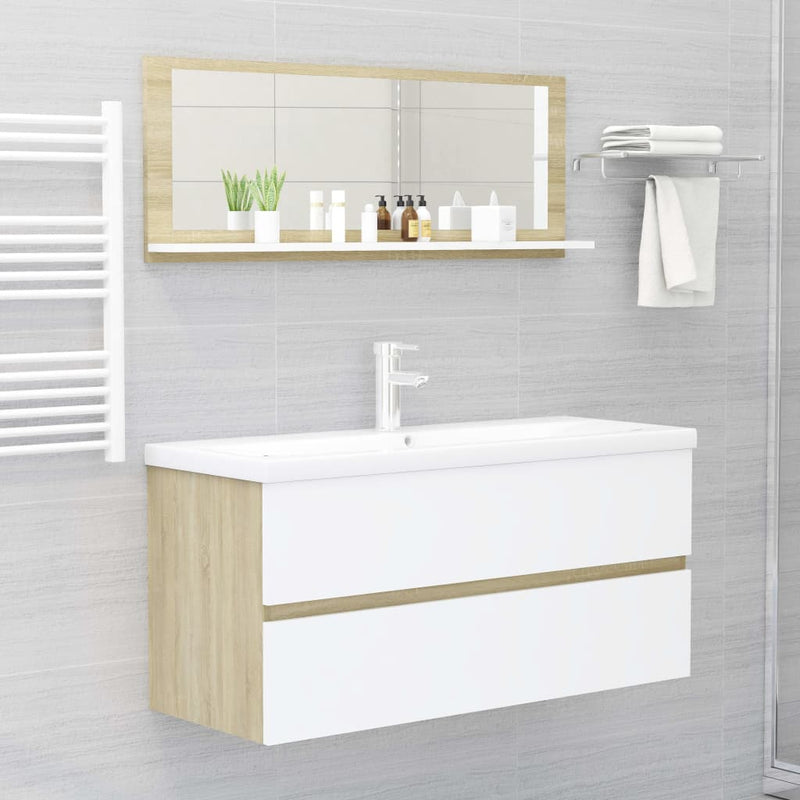 Bathroom Mirror White and Sonoma Oak 100cm Chipboard