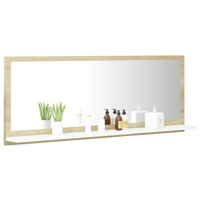 Bathroom Mirror White and Sonoma Oak 100cm Chipboard