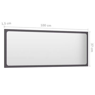 Bathroom Mirror High Gloss Grey 100x1.5x37 cm Chipboard