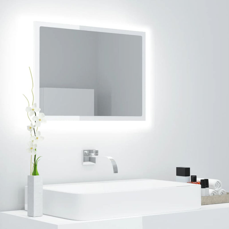 LED Bathroom Mirror High Gloss White 60x8.5x37 cm Chipboard