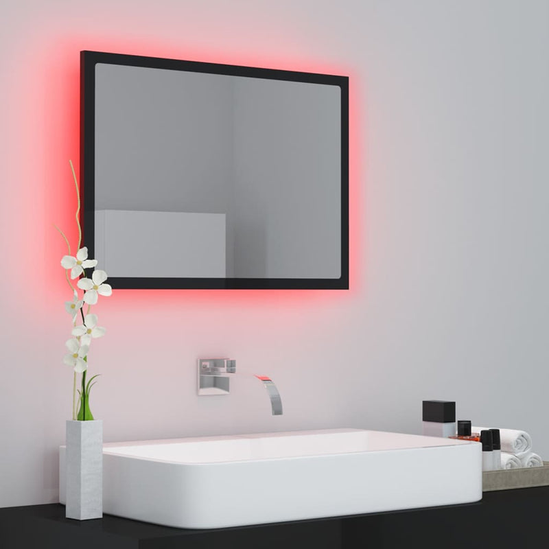 LED Bathroom Mirror High Gloss Black 60x8.5x37 cm Chipboard - Payday Deals