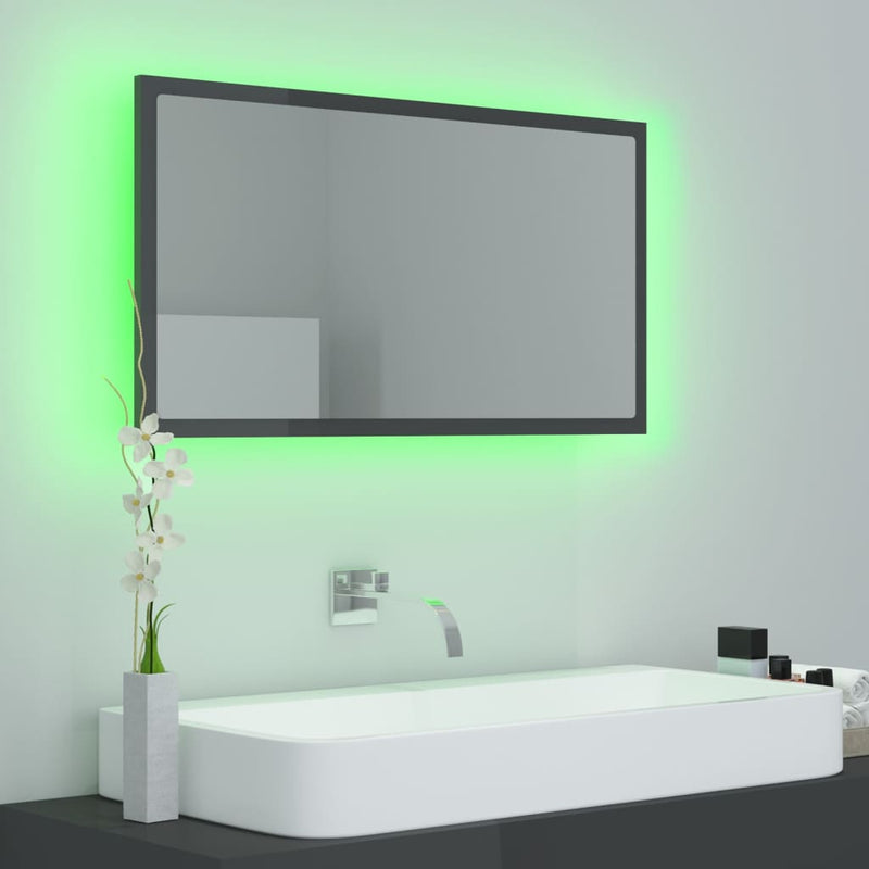 LED Bathroom Mirror High Gloss Grey 80x8.5x37 cm Chipboard - Payday Deals