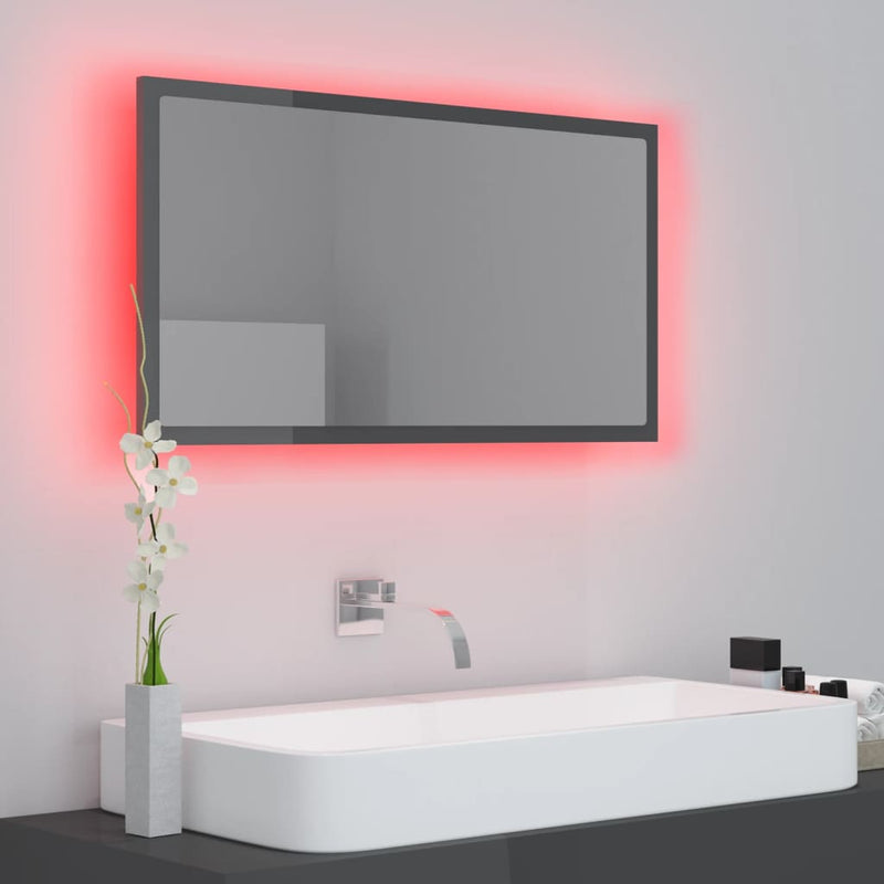LED Bathroom Mirror High Gloss Grey 80x8.5x37 cm Chipboard - Payday Deals