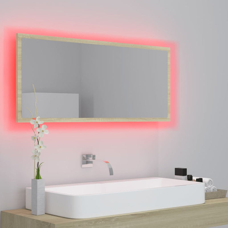 LED Bathroom Mirror Sonoma Oak 100x8.5x37 cm Chipboard - Payday Deals