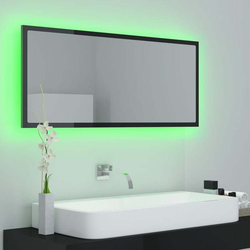 LED Bathroom Mirror High Gloss Black 100x8.5x37 cm Chipboard