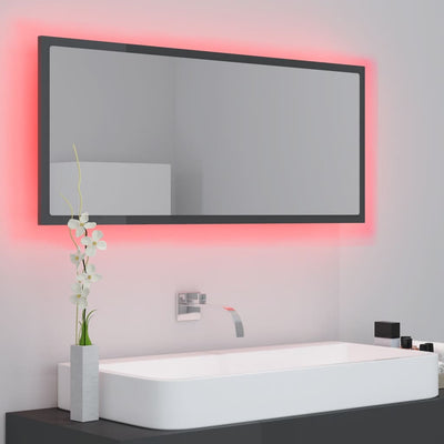 LED Bathroom Mirror High Gloss Grey 100x8.5x37 cm Chipboard - Payday Deals