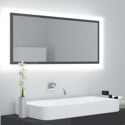 LED Bathroom Mirror High Gloss Grey 100x8.5x37 cm Chipboard