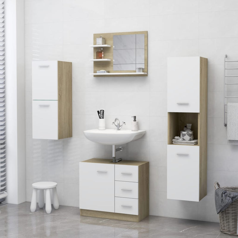 Bathroom Mirror White and Sonoma Oak 60x10.5x45 cm Chipboard