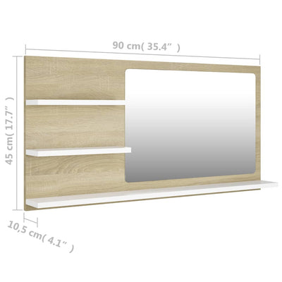 Bathroom Mirror White and Sonoma Oak 90x10.5x45 cm Chipboard - Payday Deals