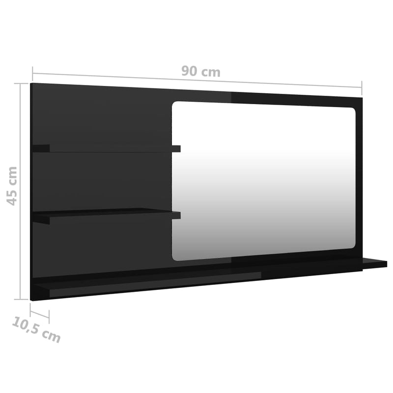 Bathroom Mirror High Gloss Black 90x10.5x45 cm Chipboard - Payday Deals