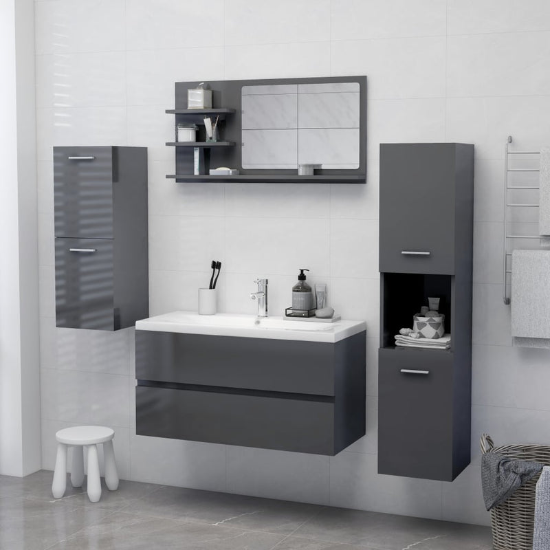 Bathroom Mirror High Gloss Grey 90x10.5x45 cm Chipboard - Payday Deals