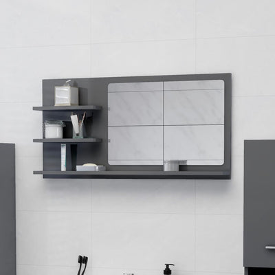 Bathroom Mirror High Gloss Grey 90x10.5x45 cm Chipboard - Payday Deals