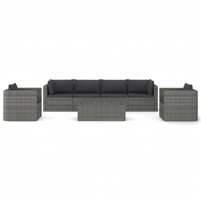 7 Piece Garden Lounge Set with Cushions Poly Rattan Grey - Payday Deals