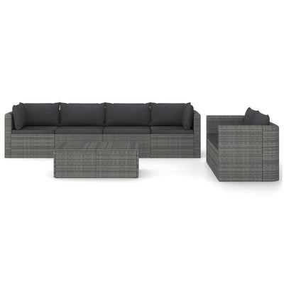 7 Piece Garden Lounge Set with Cushions Poly Rattan Grey - Payday Deals