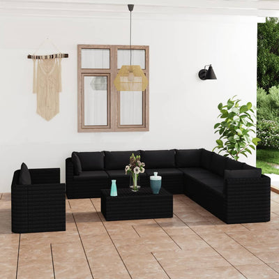 11 Piece Garden Lounge Set with Cushions Poly Rattan Black - Payday Deals