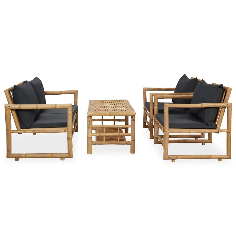 4 Piece Garden Lounge Set with Cushions Bamboo