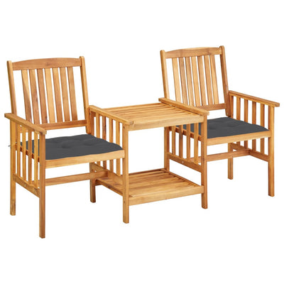 Garden Chairs with Tea Table and Cushions Solid Acacia Wood - Payday Deals