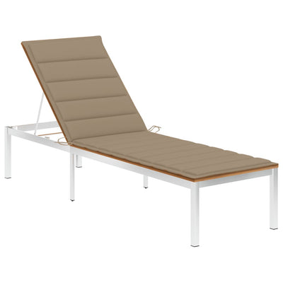 Sun Lounger with Cushion Solid Acacia Wood and Stainless Steel - Payday Deals