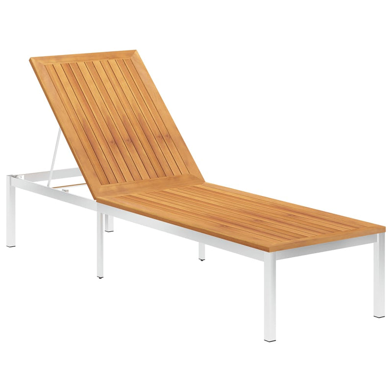 Sun Lounger with Cushion Solid Acacia Wood and Stainless Steel - Payday Deals
