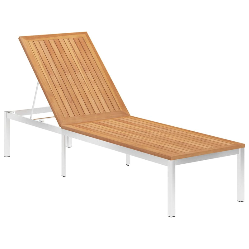 Sun Lounger with Cushion Solid Teak Wood and Stainless Steel - Payday Deals