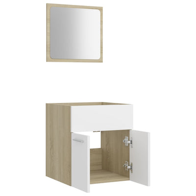 2 Piece Bathroom Furniture Set White and Sonoma Oak Chipboard