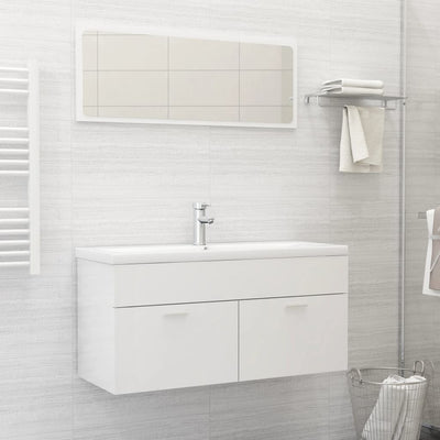 2 Piece Bathroom Furniture Set High Gloss White Engineered Wood
