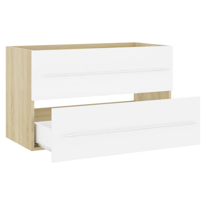 2 Piece Bathroom Furniture Set White and Sonoma Oak Chipboard - Payday Deals