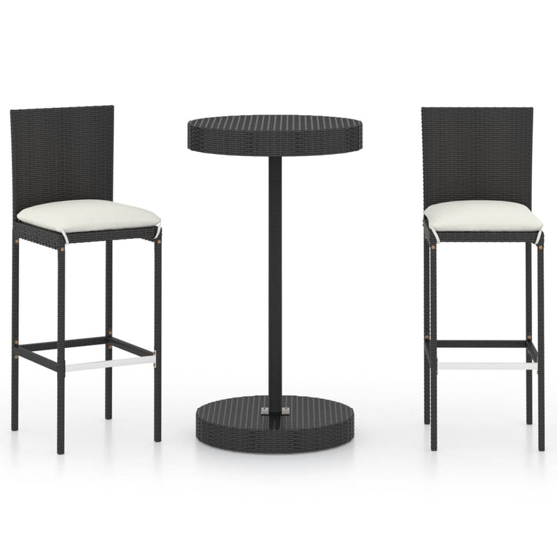 3 Piece Garden Bar Set with Cushions Poly Rattan Black - Payday Deals