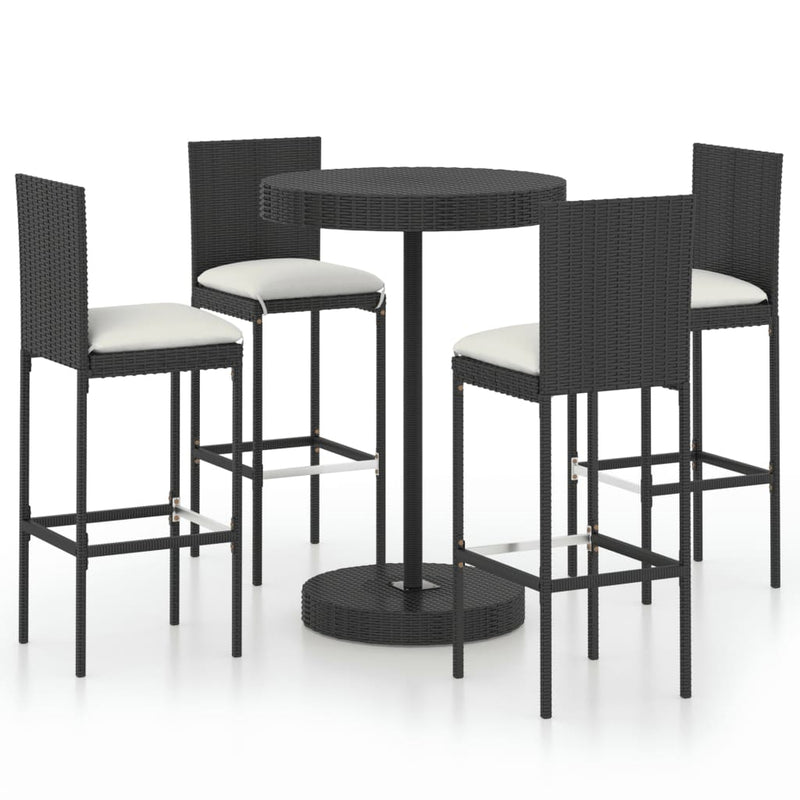 5 Piece Garden Bar Set with Cushions Poly Rattan Black - Payday Deals