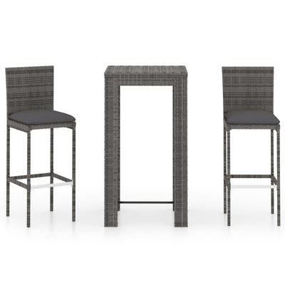 3 Piece Outdoor Bar Set with Cushions Poly Rattan Grey - Payday Deals
