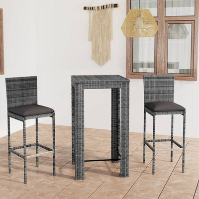 3 Piece Outdoor Bar Set with Cushions Poly Rattan Grey - Payday Deals